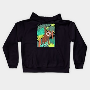 Hanging sloth in jungle Kids Hoodie